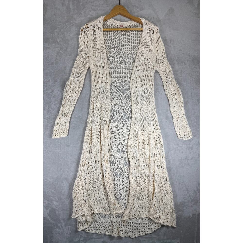 Mossimo Crochet Knit Duster Cardigan Boho Festival Beach Cover Up Large L